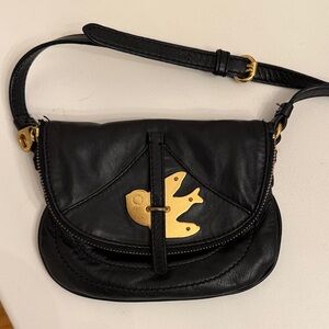 Authentic Marc Jacob’s Black Leather Crossbody Bag with Gold Bird